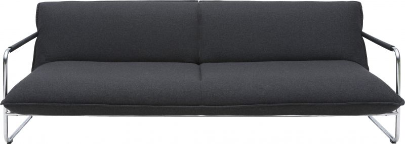 Graues Softline Schlafsofa mit Chromgestell. Modernes Sofa für Wohnzimmer und Gästezimmer.